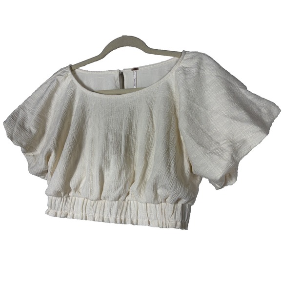 Free People Tovah Crop Top M Cream Scoop Neck Short Sleeve Boho Festival - Picture 6 of 13